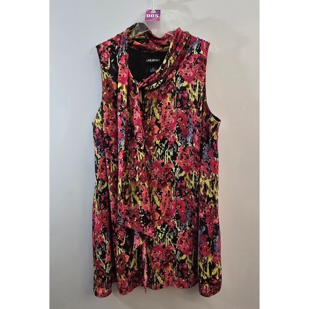 Lane Bryant Womens Top Floral Tie Neck Sleeveless Blouse Pink Plus Size 20